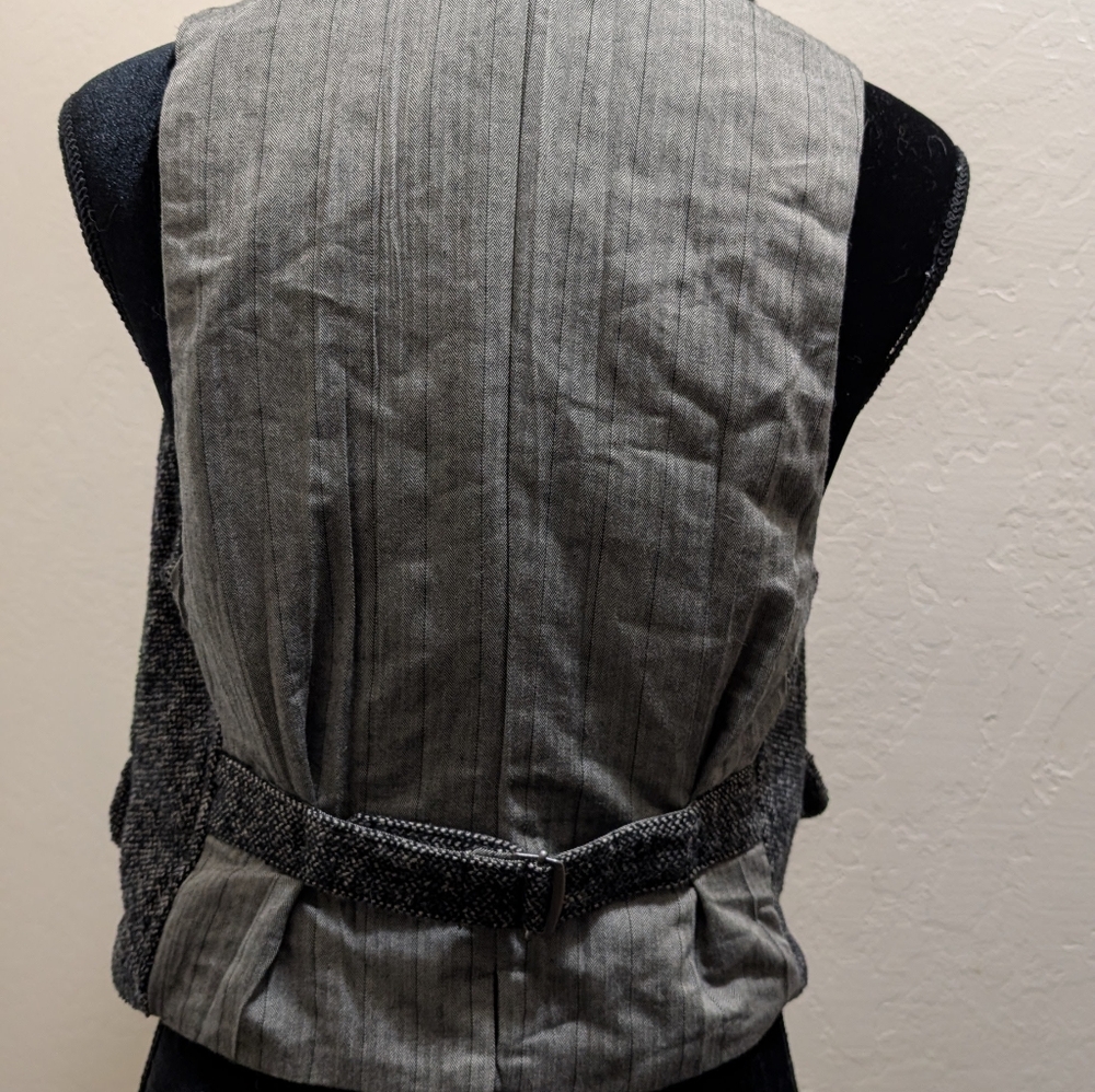 Free People Wool Blend Herringbone Tweed Grey Tuxedo Vest XS - Picture 6 of 12